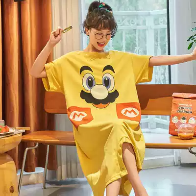 Summer and autumn new jumpsuit cotton thin pajamas female students cute anti-off home clothes can be worn outside