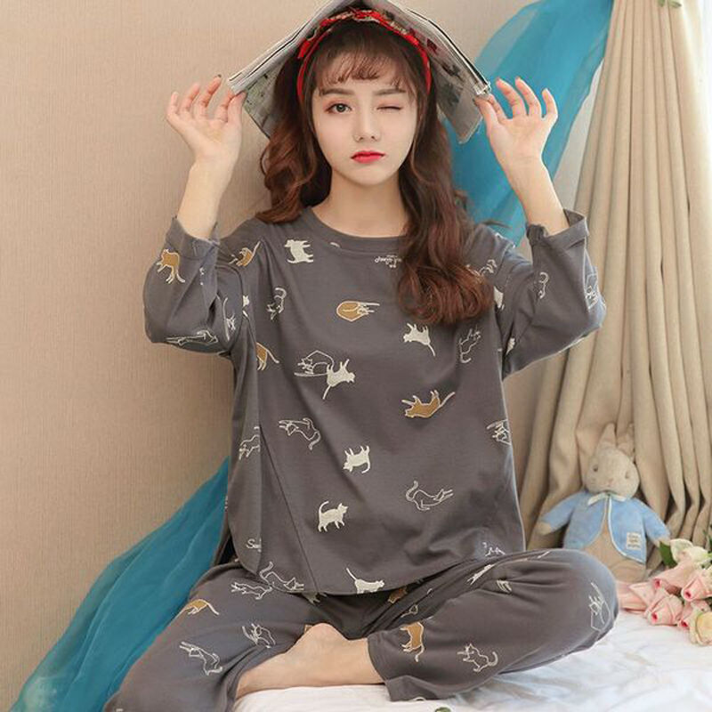 Long sleeve pyjamas women's spring and autumn increased code pyjamas female summer and Korean version can be worn outside ladies' pyjamas and gattening home suit suit