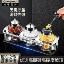 Qiahui seasoning can set kitchen household spoon cover integrated glass salt tank with lid sealed moisture-proof seasoning bottle box