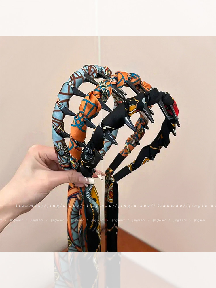 Vintage Toothed Comb Wave Ribbon Headband for Women 2025 New High Cranial Top Hair Tie Integrated Headband Hair Tie Hairpin Headwear