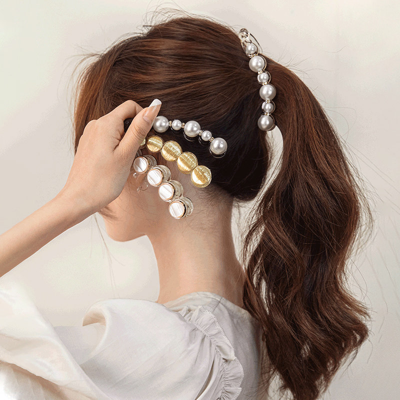 Pearl Banana Clip Vertical Clip Large Ponytail Hair Clip for Women Summer Back of the Head Elegant Updo Clip Internet Celebrity Hairpin Hair Accessory