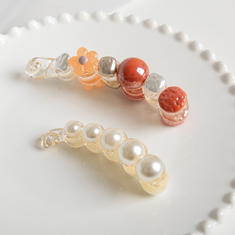 Pearl Banana Clip Vertical Clip Large Ponytail Hair Clip for Women Summer Back of the Head Elegant Updo Clip Internet Celebrity Hairpin Hair Accessory