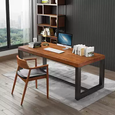 Industrial wind solid wood boss table simple single desktop computer desk conference room negotiation Iron office table and chair combination