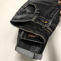 New product tide brand autumn and winter embroidery soft and comfortable fabric design black and gray jeans mens slightly loose stretch pants