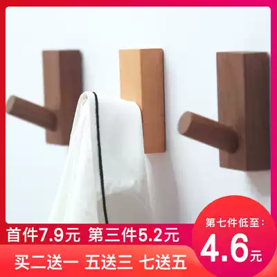 Solid Wood Wood adhesive hook-free Creative porch Wall Wall Wall fitting room coat hook sticky hook door rear hanging clothes hook