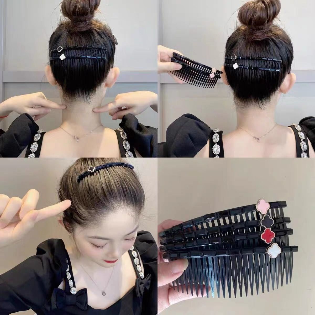 Broken hair finishing artifact comb insert comb broken hair clip lucky clover back head fixed hair clip bangs comb female