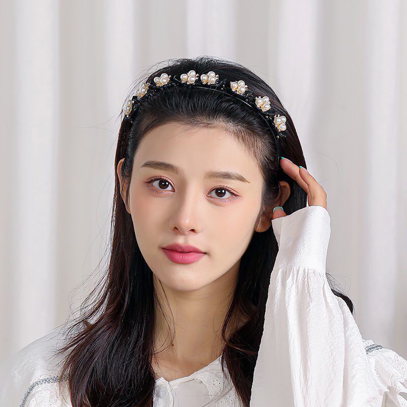 New net celebrity pearl retro braided hair hoop bangs clip broken hair artifact pressure hair wash face headband female hairpin headband
