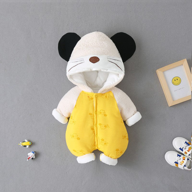 Korean version baby even body clothes autumn and winter thickened outside huddling clothes newborns winter clothing rat cute foreign pie baby winter