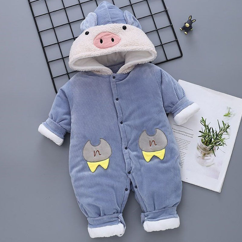 Winter pure cotton baby jumpsuit autumn and winter baby cotton clothes thickened baby crawling clothes super cute outerwear