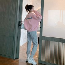 2021 fashion suit foreign style fashion women Spring Autumn and Winter new sports sweater pants two-piece small man