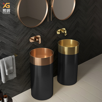 Stainless Steel Column Basin Bar Cylindrical Double Parquet Color Integrated Floor Washbasin Home Wash Basin Single Basin