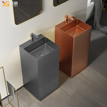 Xi steel gun grey stainless steel upright basin integrated washbasin villa Minjuku hotel floor-style washbasin