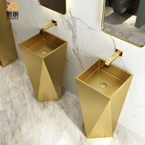 Light extravagant 304 stainless steel upright post basin home balcony column style washbasin bar floor type washbasin