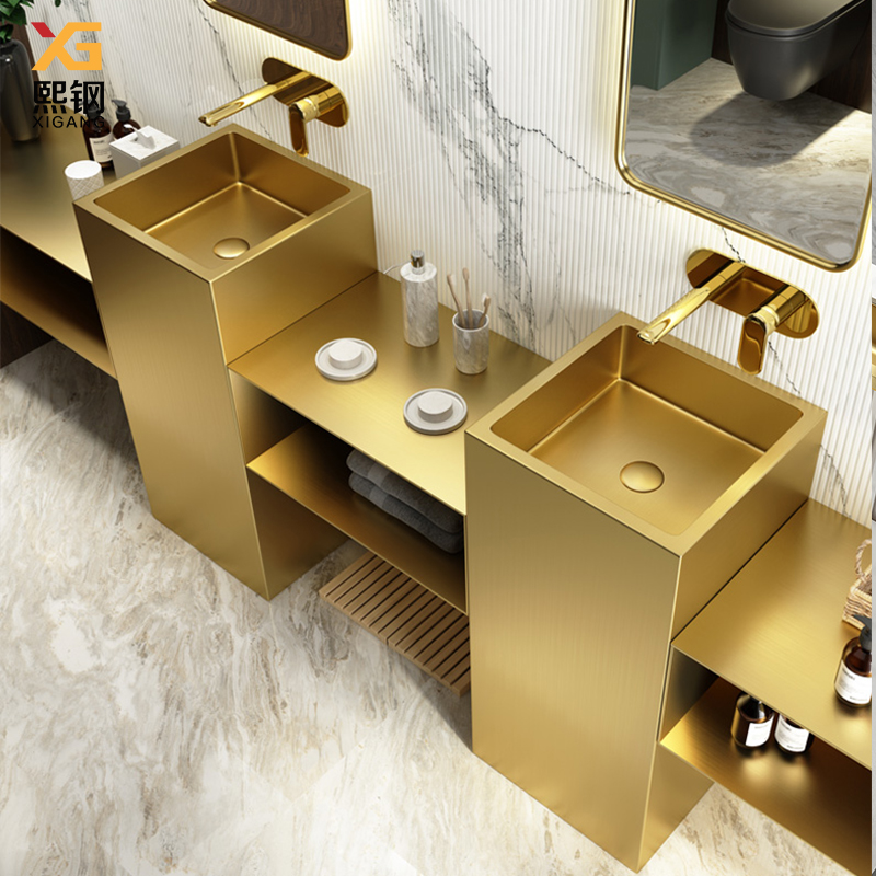 Column washbasin light luxury bar KTV hotel homestay stainless steel column basin golden one-piece basin