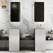 Stainless steel column basin bar square integrated table basin upright type washbasin hotel Home floor washing basin