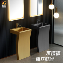 Golden Light Luxurious Column Style Washbasin Bar upright post basin Wash Basin Integrated Hotel Folk and Stainless Steel Post Basin