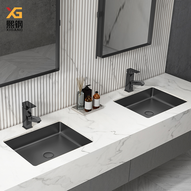 Xi Steel Stainless Steel Floor Basin Black Nordic Wind Hotel Square Washbasin Bar MAKEUP ROOM TABLE BASIN WASHBASIN
