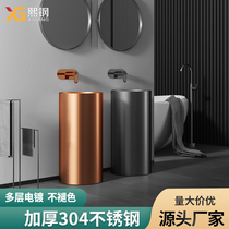 Round Metal Gun Grey Stainless Steel Post Basin Hotel Bar Integrated Floor Wash Basin Washbasin Balcony