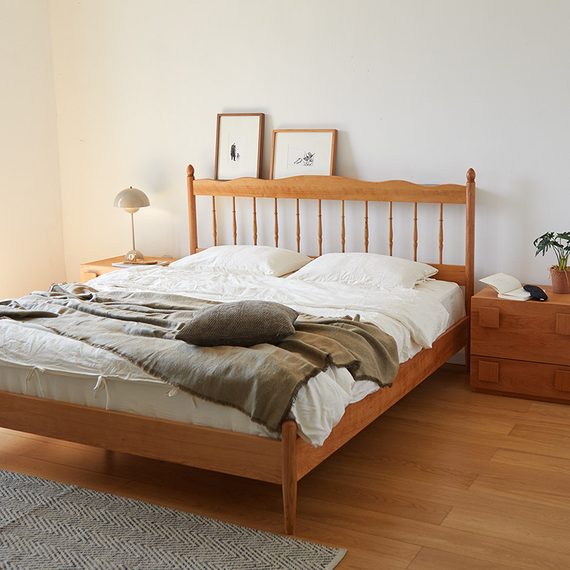 Yumu is home Nordic Windsor bed cherry wood solid wood bedroom single retro 1 5 meters 1 8 meters master bedroom double bed