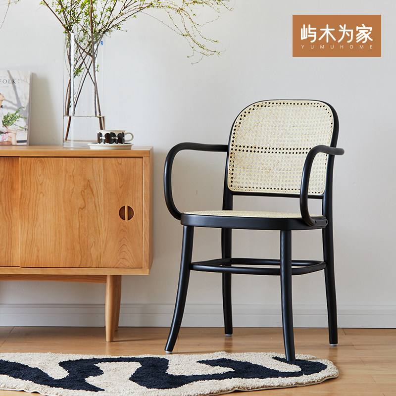 Nordic medieval solid wood rattan chic chairs leaning back armchairs Dining Chairs Home Retro Minimalist Book House Fashion Casual Chairs