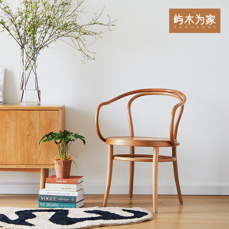 Nordic retro solid wood rattan choreography chair by back chair Home Armrest Dining Chair Ins Nets Red Medieval Casual Coffee Chair