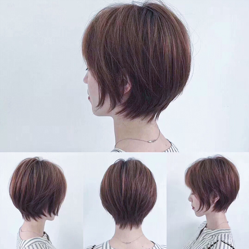 Wig real hair full real hair 2021 fashion new short hair female age reduction hairstyle natural full head wig set