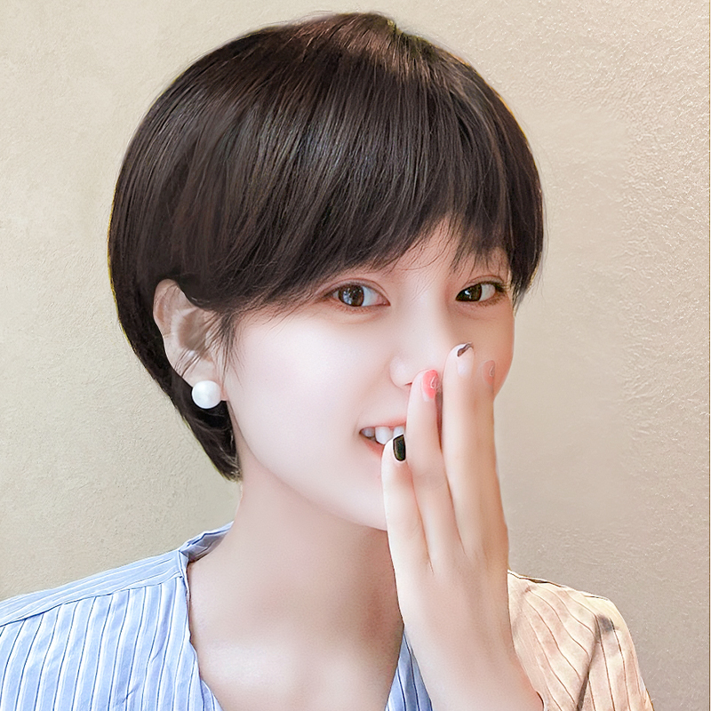 Wig real hair full head headgear woman short hair natural wave hairstyle 2023 new whole top wig cover-Taobao