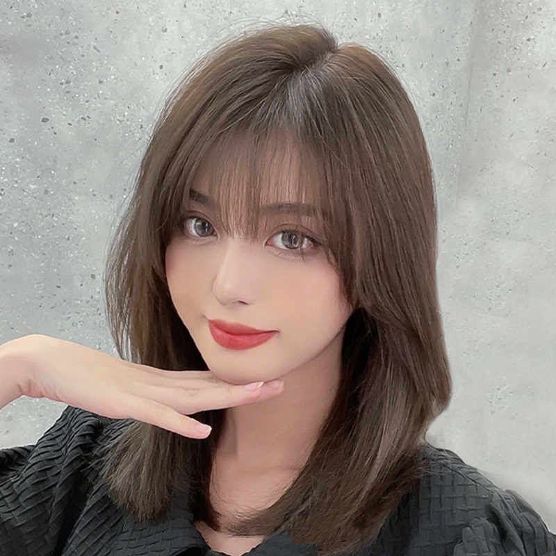 Wig female hair real hair full real hair natural full head cover 2021 fashion new collarbone hair wig set