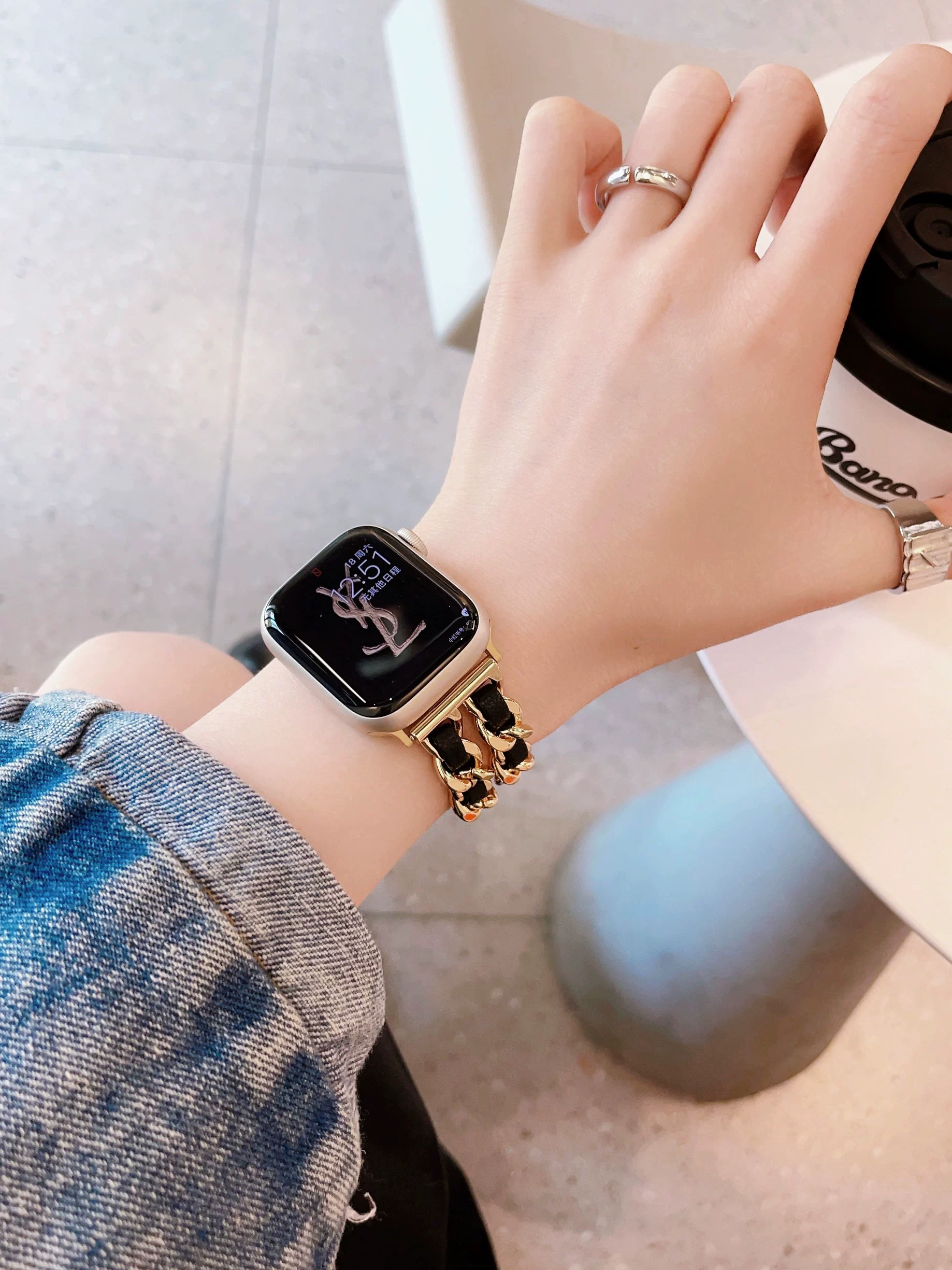 Apple, ремешок для часов, кожаная цепь Denim, стиль Chanel, стиль высокого качества