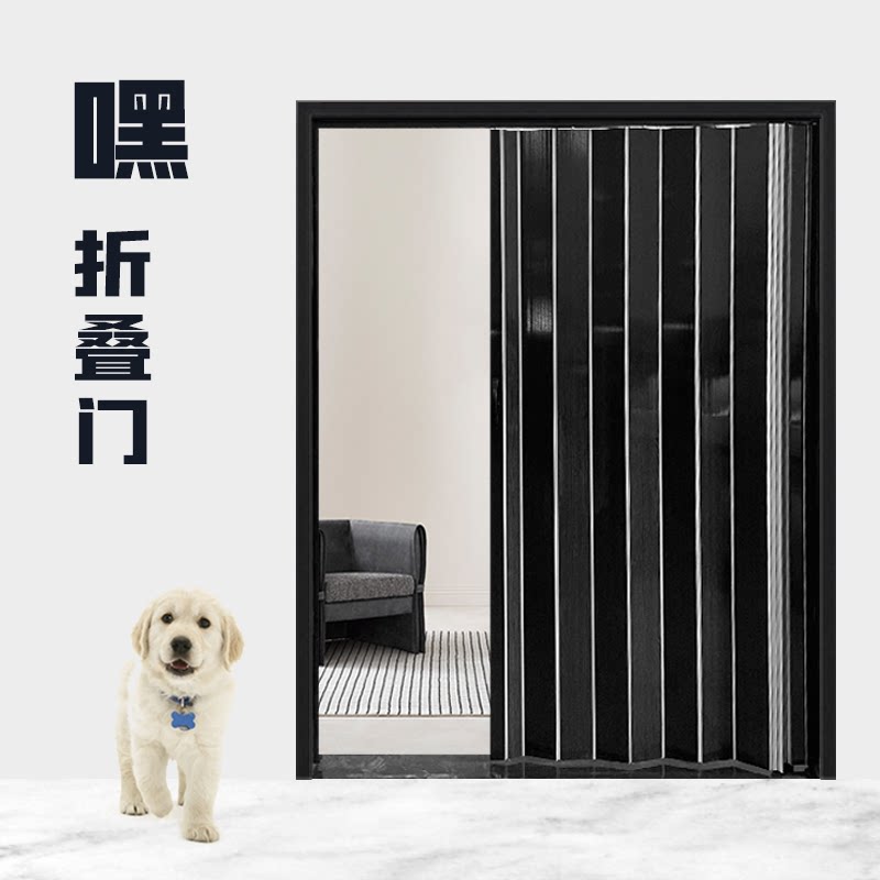Dorp black PVC folding door Dressing Room Kitchen Door Hanging Wheel Partition Toilet Balcony Shop push-pull invisible door