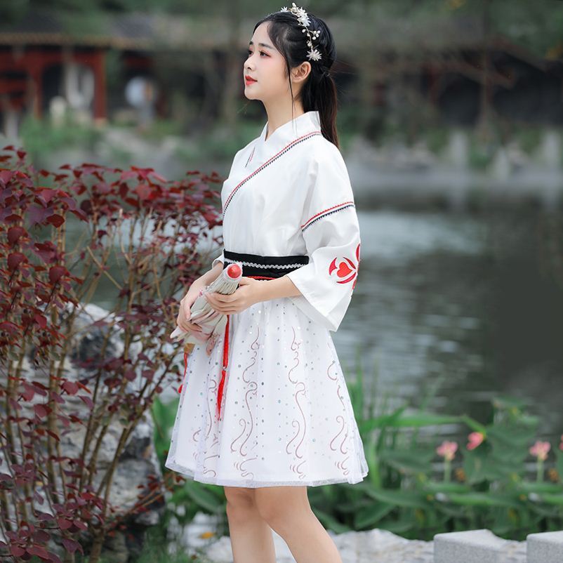 Hanfu Women Summer Immortals Small sub-ancient clothes everyday can wear Chinese wind short sleeves Improved turncoat flutter suit