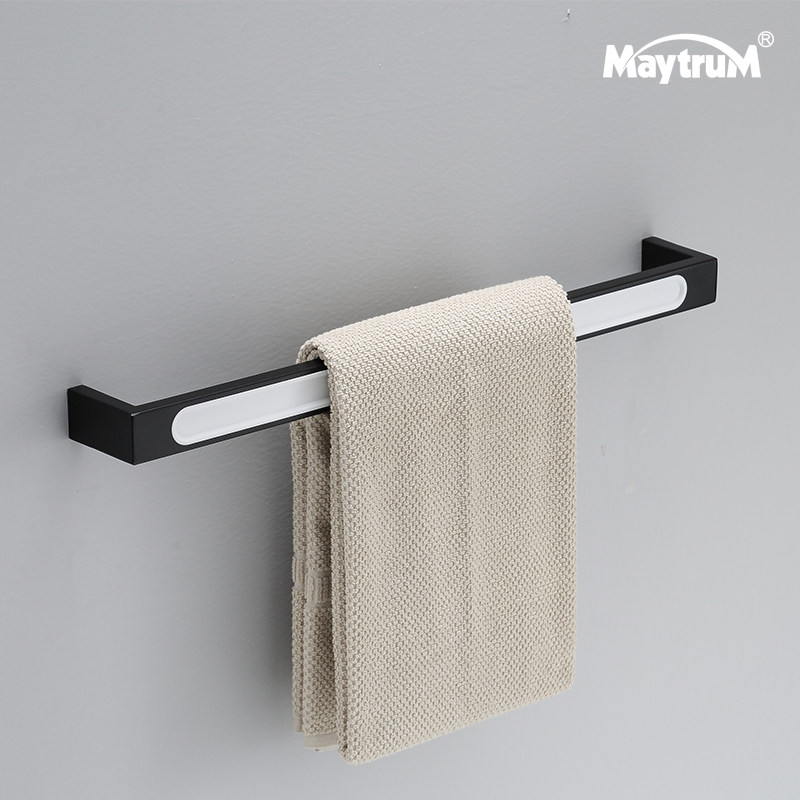 Powder room towel rack single bar 304 stainless steel wall-mounted bathroom rack Nordic white storage towel rack
