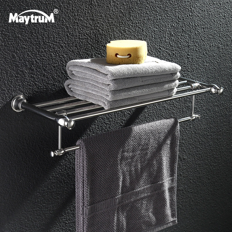 Mei Storage Bathroom Euro 304 stainless steel towel rack toilet bathroom with light luxury shelf