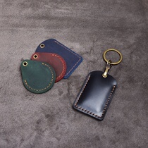 Access control sleeve small rectangular water drop genuine leather key buckle bus sensing mini-cell lift card protective sleeve