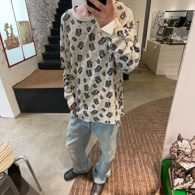 Erd 26Ss Melancholic Rich Second-Generation Brian's Heart Full of Jacquard Love Heart Waffle Long Sleeve T-Shirt for Men and Women Autumn