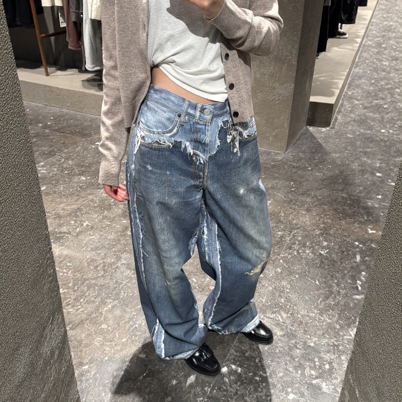 Ac Style 26Ss New 3D Digital Print Fake Two-Piece Distressed Destroyed Faded Printed Jeans for Men and Women
