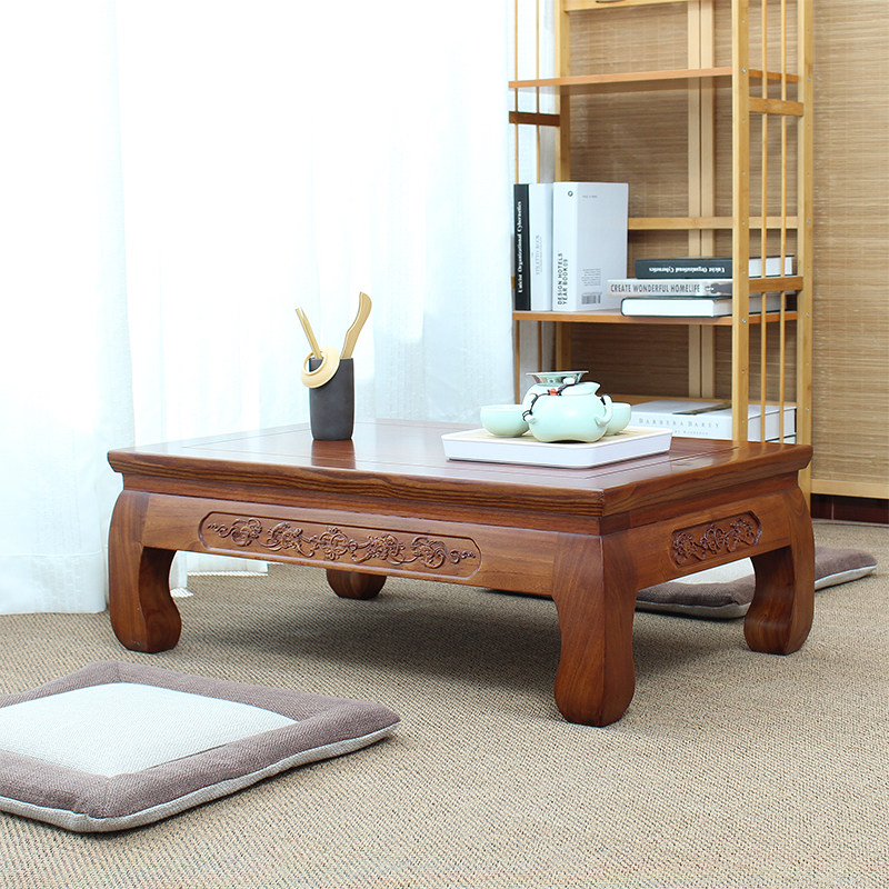 Chinese solid wood bay window small table coffee table balcony tatami elm kang table home floor low foot table square table