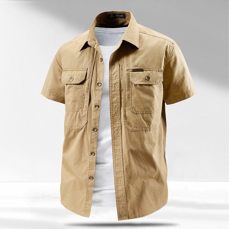 Jkkd Summer New Short-Sleeve Shirt with Hidden Large Zipper Pocket, Casual Versatile Fashion 2135A4