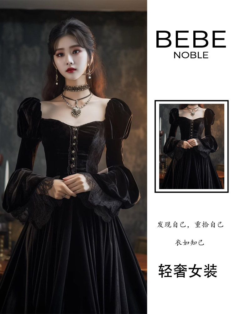 2024秋冬黑丝绒小黑裙,BEBE NOBLE高定感爆棚!_lolita洛丽塔连衣裙_淘宝游戏网