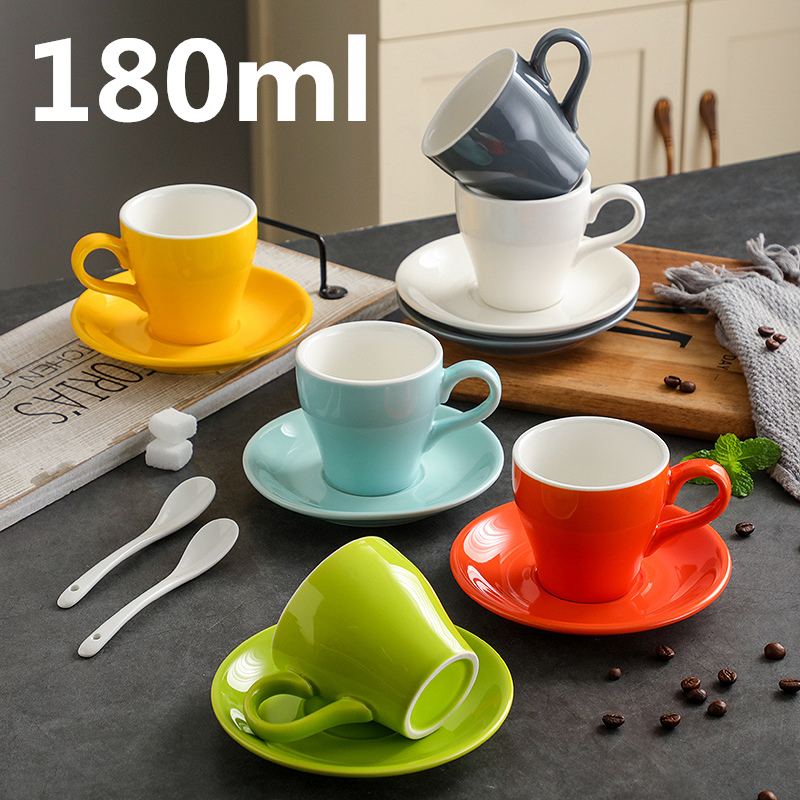 Fujiale ceramic coffee cup set cup saucer latte cup kabu cup 180ml color glaze pull flower cup thickened