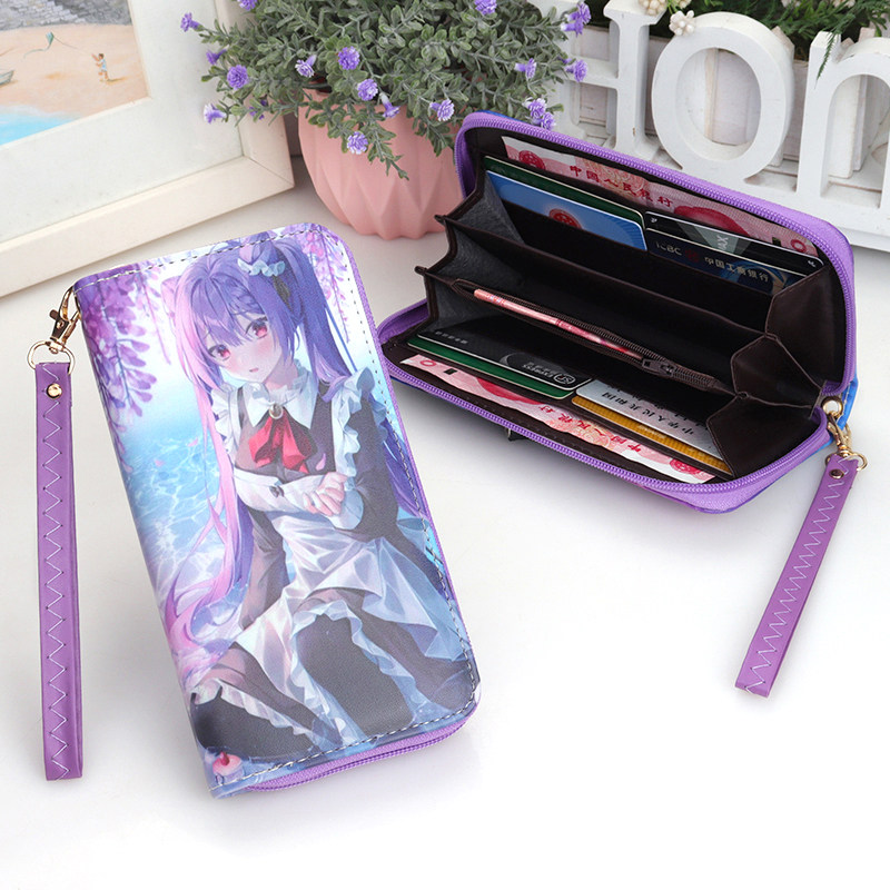 Cartoon printing Yuanshen walnut engraved Qingyi coin purse for children and adolescents students multi-card long version zipper wallet