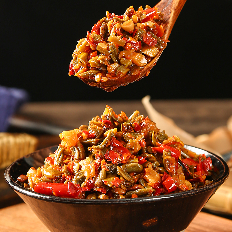 Hunan Zhengzong Chongxiang Spicy Old Tan Sour Bean Corner Sauce cooked food ready-to-eat Cowpea Corner Salty Vegetable to Taste The Rice Dish Bottled