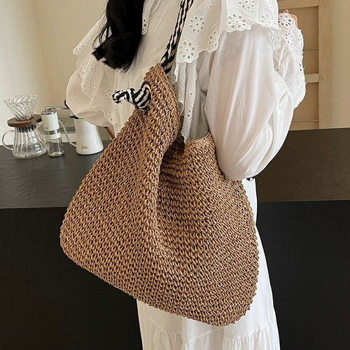 Соломенная летняя сумка через плечо, пляжная сумка на одно плечо, изысканный стиль, пляжный стиль