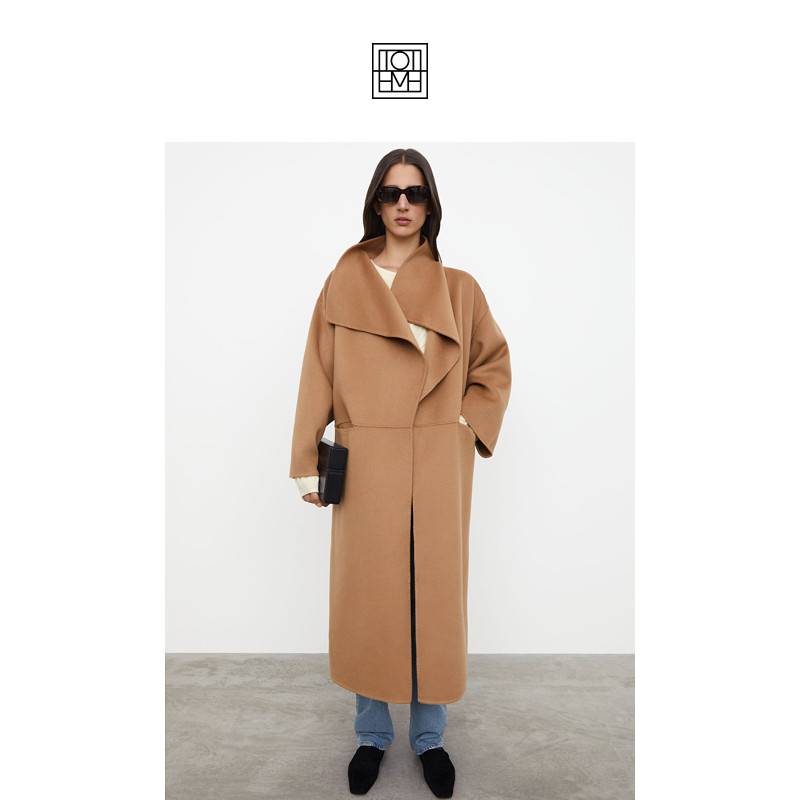 Toteme Annecy Camel double wool Mountain cashmere blend in long version of fur coat jacket