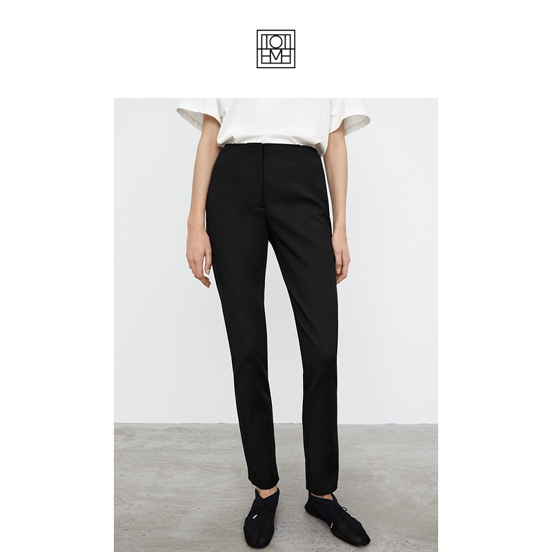 Toteme womens black stretch cotton-blend trousers