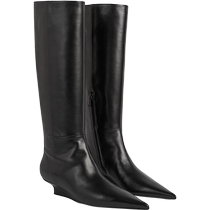 (Christmas gift) TOTEME womens shoes 25 early spring new black matte leather pointed toe knee-high boots