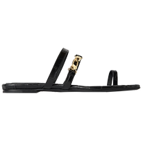 (Summer Discount)TOTEME Womens Shoes Black Crocodile Pattern Cowhide Double Hook Flat Shoes Sandals