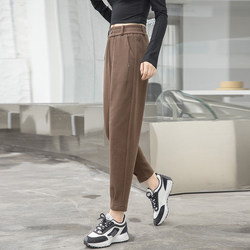 ແມ່ຍິງ Woolen Pants Loose Straight Pants 2023 Autumn and Winter New Korean Style Elastic Waist Slimming Harem Small Foot Casual Pants