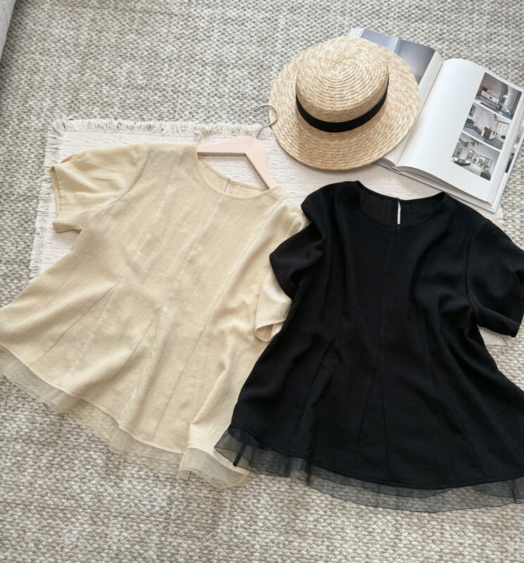 Nissan Triacetate Linen-Like Short-Sleeved Babydoll Shirt with Small Skirt