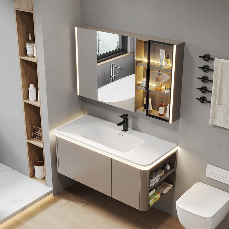 2024新品定制奶油风侧柜得以丽耐一体盆浴室柜组合洗手洗脸面盆池柜